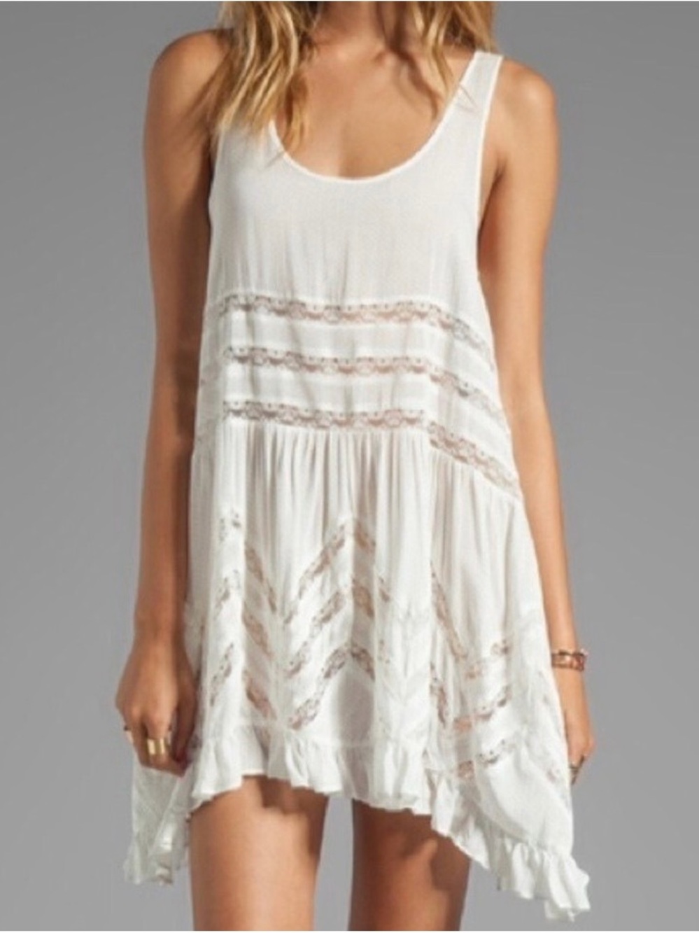 Intimately Free People Voile Lace Trapeze Slip Dress Small White Micro Polka Dot